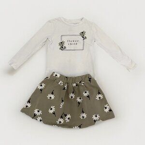 Tiny Tribe Girl’s Flower Child Outfit Long Sleeve Shirt + Daisy Skirt Size 5
